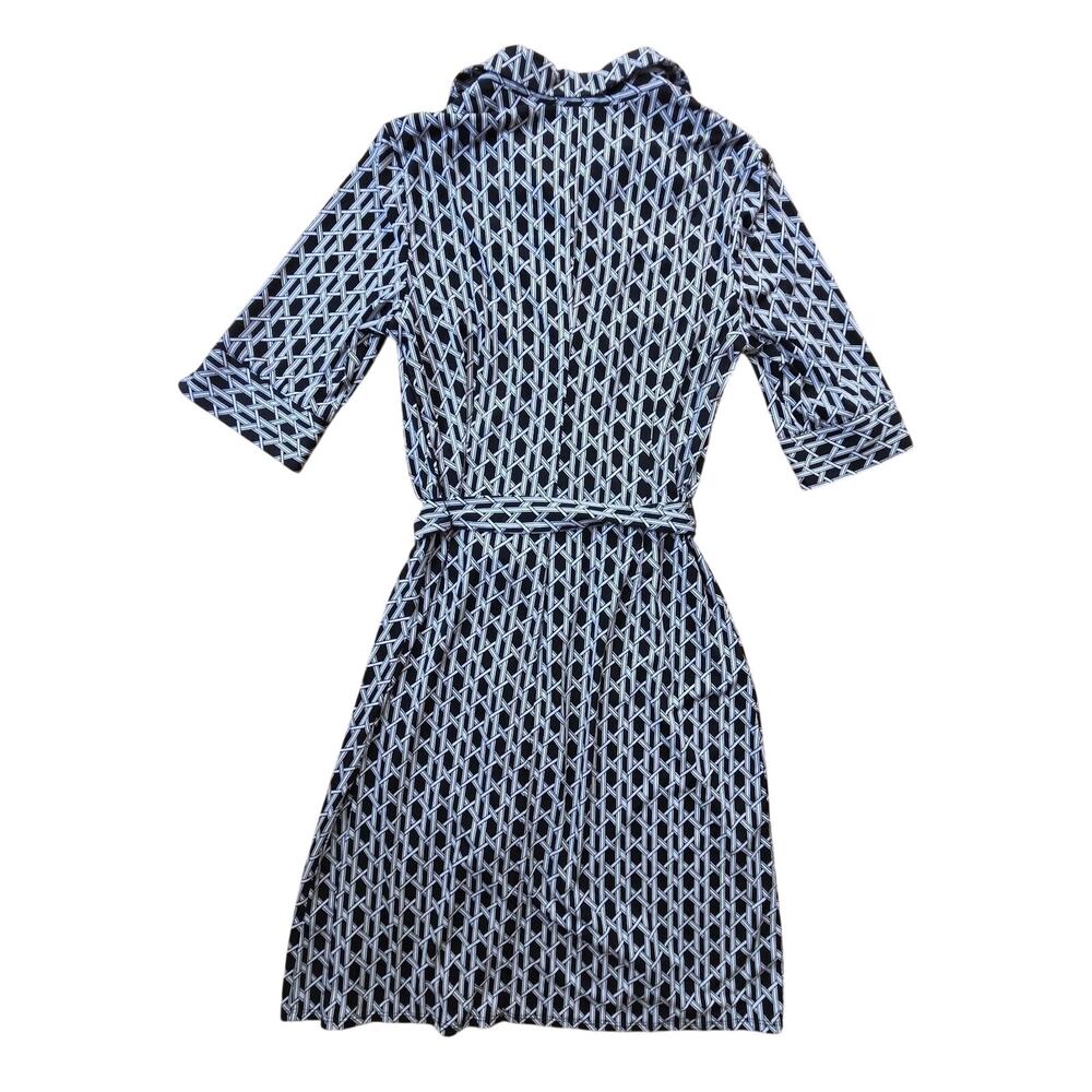 Laundry Shelli Segal Shirt Dress Button Front Silky Black White Geometric Sz 10 - Picture 13 of 13